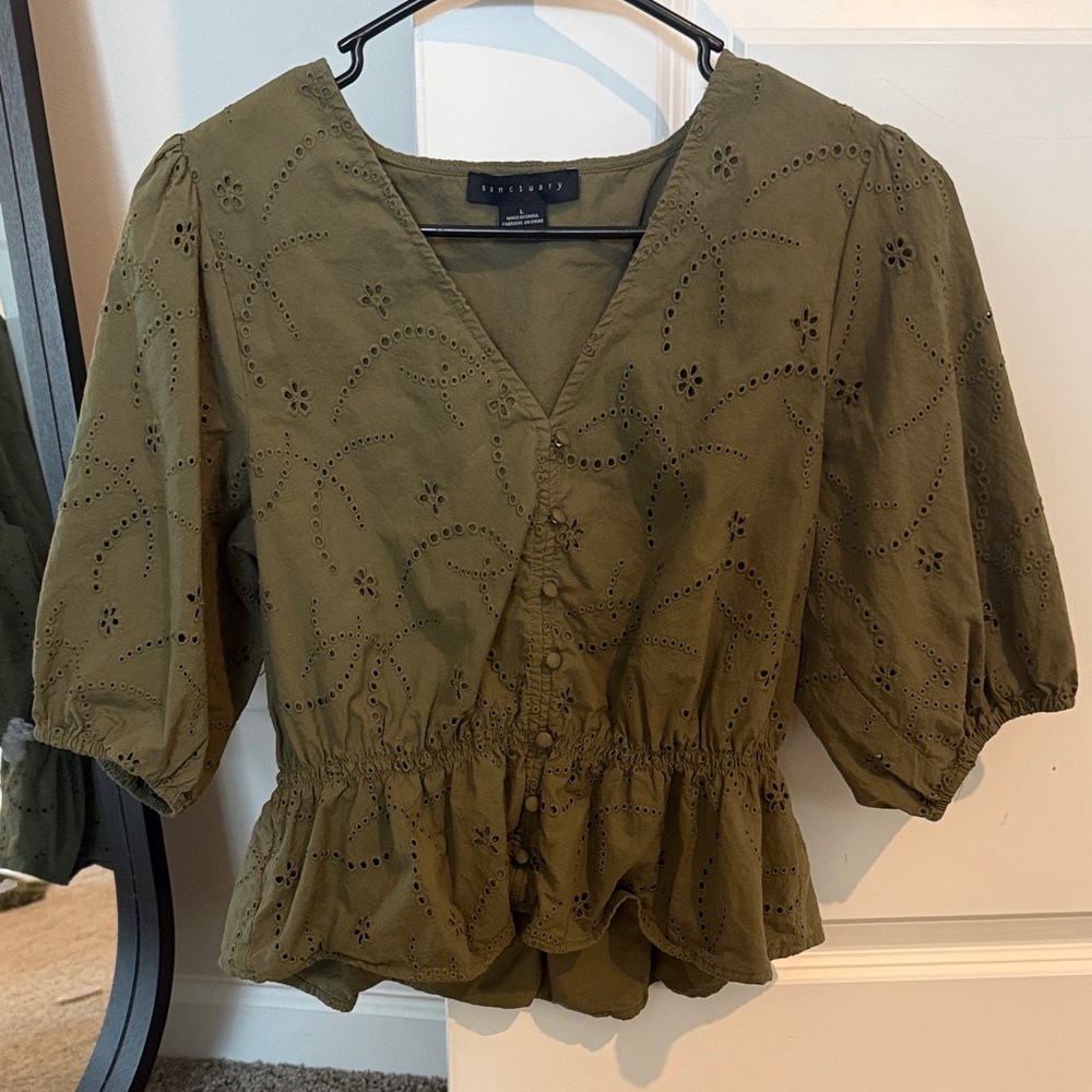 Sanctuary Olive Eyelet Blouse